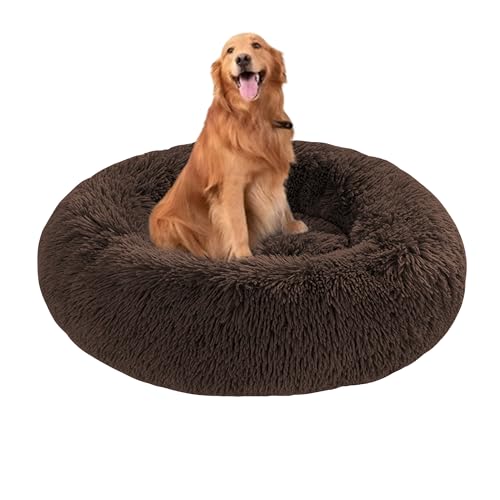 Donut-Hundebett, waschbar, rund, beruhigend, Kuschelkissen, Linderung gegen Angst, flauschig, warm, mit rutschfester Unterseite, mittelgroße und große Haustiermatratze, Matte (140 x 140 x 20 cm, Braun Donut-Hundebett, waschbar, rund, beruhigend, Kuschelkissen, Linderung gegen Angst, flauschig, warm, mit rutschfester Unterseite, mittelgroße und große Haustiermatratze, Matte (140 x 140 x 20 cm, Braun von DUOLEH