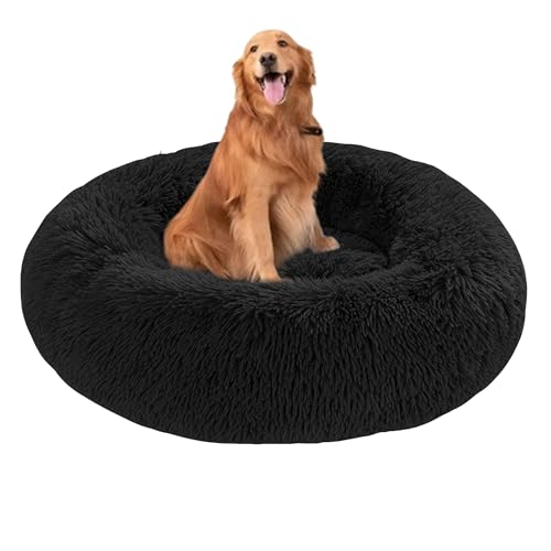 Donut-Hundebett, waschbar, rund, beruhigend, beruhigend, Anti-Angst, flauschig, warm, Hundebetten mit rutschfester Unterseite, mittelgroße und große Haustiermatratze, 80 x 80 x 20 cm, Schwarz Donut-Hundebett, waschbar, rund, beruhigend, beruhigend, Anti-Angst, flauschig, warm, Hundebetten mit rutschfester Unterseite, mittelgroße und große Haustiermatratze, 80 x 80 x 20 cm, Schwarz von DUOLEH
