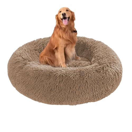 Donut-Hundebett, waschbar, rund, beruhigend, beruhigend, Anti-Angst, flauschig, warm, Hundebetten mit rutschfester Unterseite, mittelgroße und große Haustiermatratze, Matte (140 x 140 x 20 cm, Khaki) Donut-Hundebett, waschbar, rund, beruhigend, beruhigend, Anti-Angst, flauschig, warm, Hundebetten mit rutschfester Unterseite, mittelgroße und große Haustiermatratze, Matte (140 x 140 x 20 cm, Khaki) von DUOLEH