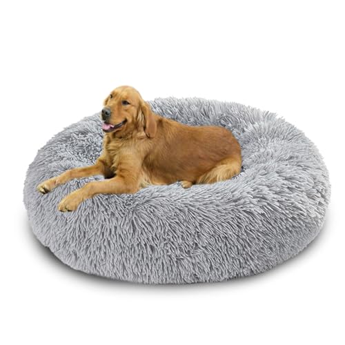 Donut-Hundebetten mit rutschfester Unterseite, beruhigendes, flauschiges Hundebett, waschbar, wärmendes Haustierkissen, mittelgroß, 120 x 120 x 20 cm, Hellgrau Donut-Hundebetten mit rutschfester Unterseite, beruhigendes, flauschiges Hundebett, waschbar, wärmendes Haustierkissen, mittelgroß, 120 x 120 x 20 cm, Hellgrau von DUOLEH