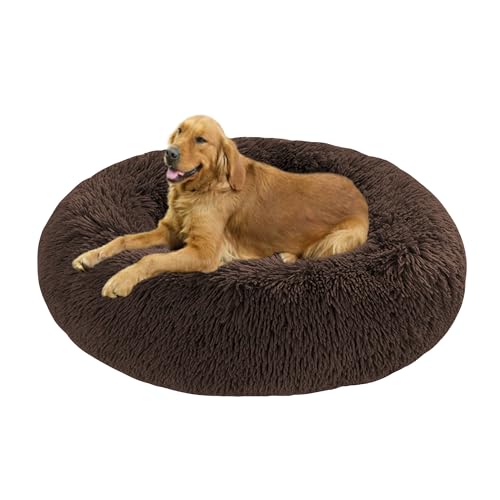 Donut-Hundebetten mit rutschfester Unterseite, beruhigendes, flauschiges Hundebett, waschbar, wärmendes Haustierkissen, mittelgroß, 60 x 60 x 20 cm, Braun von DUOLEH
