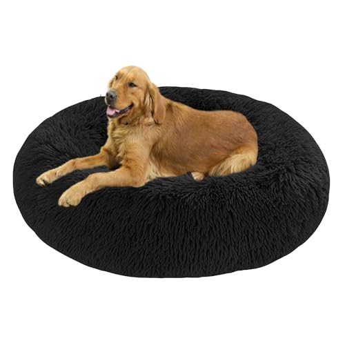 Donut-Hundebetten mit rutschfester Unterseite, beruhigendes, flauschiges Hundebett, waschbar, wärmendes Haustierkissen, mittelgroß, 60 x 60 x 20 cm, Schwarz von DUOLEH