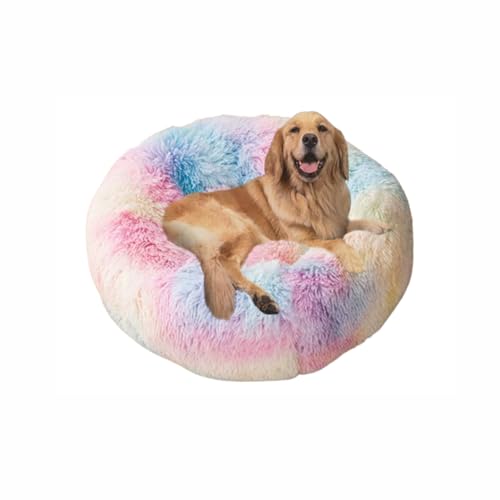 Extra großes Donut-Hundebett, orthopädisches Hundebett, Angstlinderung, Haustiermatratze, waschbar für großen Labrador, Deutscher Schäferhund (140 x 140 x 20 cm, mehrfarbig) von DUOLEH