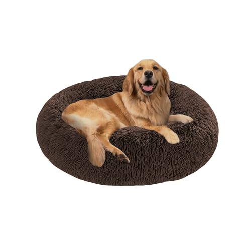 Extra großes Donut-Hundebett, orthopädisches Hundebett, zur Linderung von Angstzuständen, waschbar, für großen Labrador, Deutscher Schäferhund, 100 x 100 x 20 cm, Braun Extra großes Donut-Hundebett, orthopädisches Hundebett, zur Linderung von Angstzuständen, waschbar, für großen Labrador, Deutscher Schäferhund, 100 x 100 x 20 cm, Braun von DUOLEH