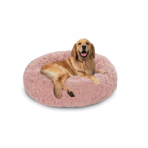 Extra großes Donut-Hundebett, orthopädisches Hundebett, zur Linderung von Angstzuständen, waschbar, für großen Labrador, Deutscher Schäferhund (60 x 60 x 20 cm, Rosa) von DUOLEH