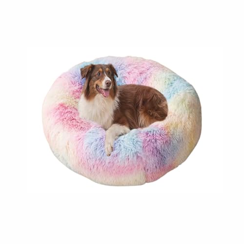 Flauschige Hundebetten, waschbar, rund, beruhigend, mit rutschfester Unterseite, Haustiermatratze für kleine, mittelgroße und große Hunde und Katzen (120 x 120 x 20 cm, mehrfarbig) von DUOLEH