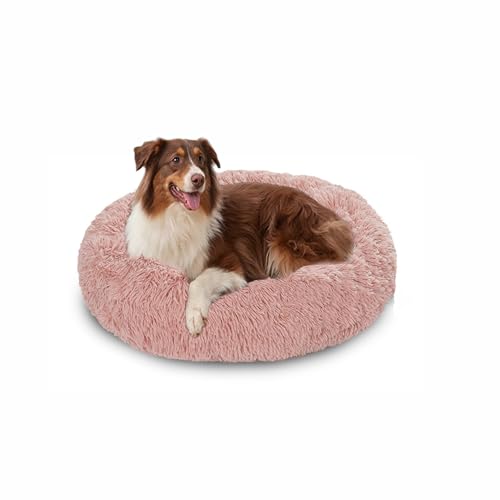 Flauschige Hundebetten, waschbar, rund, beruhigend, mit rutschfester Unterseite, Haustiermatratze für kleine, mittelgroße und große Hunde und Katzen (60 x 60 x 20 cm, Rosa) von DUOLEH