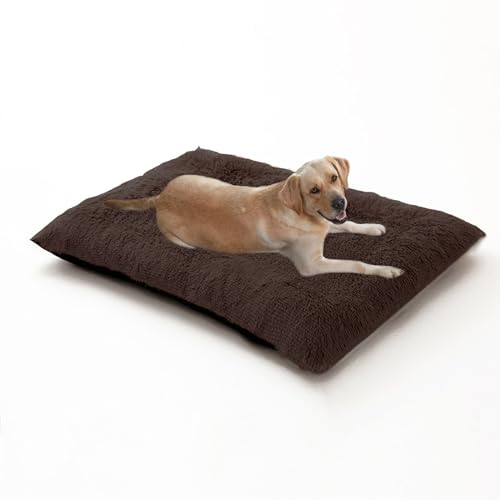Große orthopädische Hundebetten, Matratzenmatte für Hundekäfig, rutschfeste Haustiermatte, flauschig, Anti-Angst-Welpenbetten, rechteckig, waschbar, 65 x 48 x 8 cm, Braun von DUOLEH