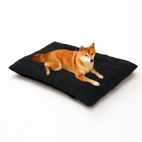 Großes Hundebett, waschbar, Anti-Angst, wärmendes Hundebett, Sofa, Welpenkissen, abnehmbare, waschbare Haustierbox-Matte, rutschfest, flauschig, beruhigende Haustiermatratze, 70 x 50 x 8 cm, Schwarz von DUOLEH