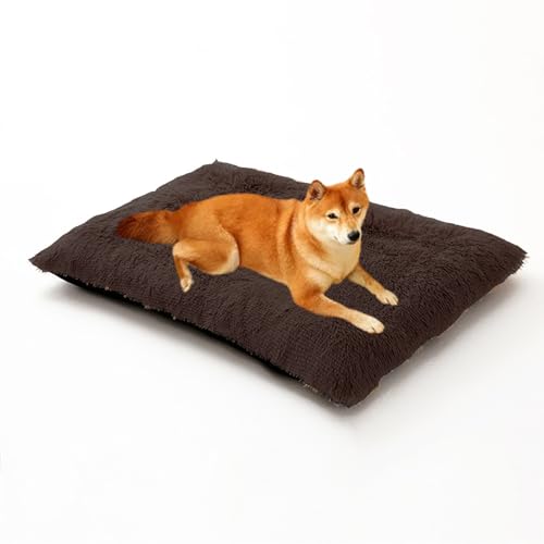 Großes Hundebett, waschbar, Anti-Angst, wärmendes Hundebett, Sofa, Welpenkissen, abnehmbare, waschbare Haustierbox-Matte, rutschfest, flauschig, beruhigende Haustiermatratze, 70 x 50 x 8 cm, Braun von DUOLEH