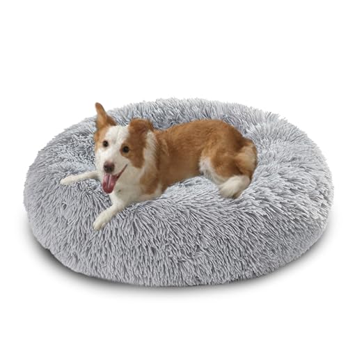 Großes Hundebett, waschbar, Anti-Angst-Hundesofa, warmes Donut-Kissen, weiche, runde Kuschelmatratze, rutschfest, mittelgroß, 110 x 110 x 20 cm, Hellgrau Großes Hundebett, waschbar, Anti-Angst-Hundesofa, warmes Donut-Kissen, weiche, runde Kuschelmatratze, rutschfest, mittelgroß, 110 x 110 x 20 cm, Hellgrau von DUOLEH