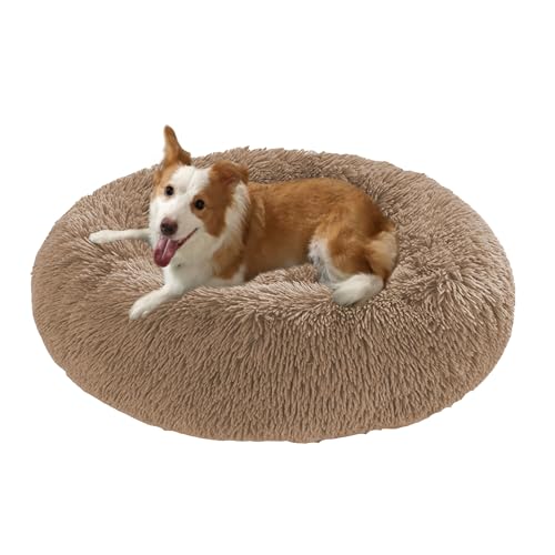 Großes Hundebett, waschbar, Anti-Angst-Hundesofa, warmes Donut-Kissen, weiche, runde Kuschelmatratze, rutschfest, mittelgroß, 110 x 110 x 20 cm, Khaki Großes Hundebett, waschbar, Anti-Angst-Hundesofa, warmes Donut-Kissen, weiche, runde Kuschelmatratze, rutschfest, mittelgroß, 110 x 110 x 20 cm, Khaki von DUOLEH