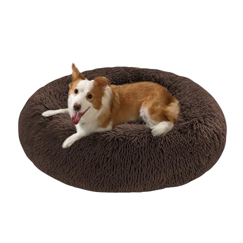 Großes Hundebett, waschbar, Anti-Angst-Hundesofa, warmes Donut-Kissen, weiche, runde Kuschelmatratze, rutschfest, mittelgroß, 60 x 60 x 20 cm, Braun Großes Hundebett, waschbar, Anti-Angst-Hundesofa, warmes Donut-Kissen, weiche, runde Kuschelmatratze, rutschfest, mittelgroß, 60 x 60 x 20 cm, Braun von DUOLEH