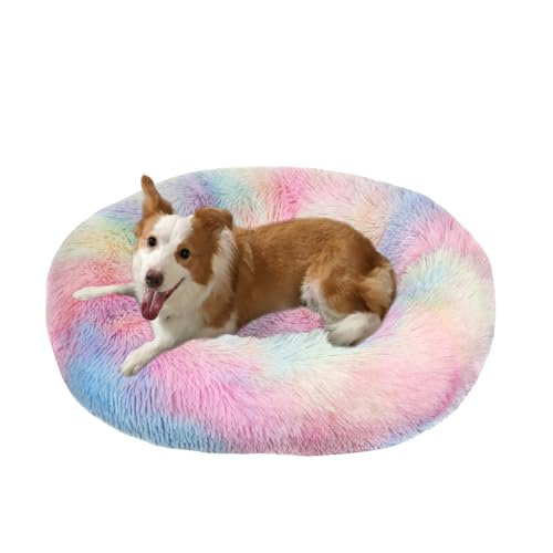 Großes Hundebett, waschbar, Anti-Angst-Hundesofa, warmes Donut-Kissen, weiche, runde Kuschelmatratze, rutschfest, mittelgroß, 60 x 60 x 20 cm, mehrfarbig Großes Hundebett, waschbar, Anti-Angst-Hundesofa, warmes Donut-Kissen, weiche, runde Kuschelmatratze, rutschfest, mittelgroß, 60 x 60 x 20 cm, mehrfarbig von DUOLEH