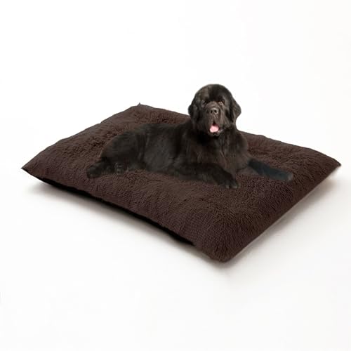 Hundebetten, groß, waschbar, beruhigendes Anti-Angst-Haustierkissen, Haustier-Schlafmatratze, Matte, rutschfest, rechteckig, Hundebett für Kiste, Welpen-Sofa-Kissen, Matte (78 x 55 x 10 cm, Braun) von DUOLEH
