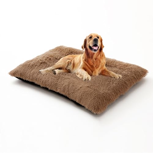 Hundekäfigbett, waschbar, groß, beruhigende Haustierbox-Matratze mit abnehmbarem Bezug, lange Plüsch-Matte, Anti-Angst-Matte, rutschfestes Hundekissen, flauschige Haustierbetten (70 x 50 x 8 cm, Khaki von DUOLEH