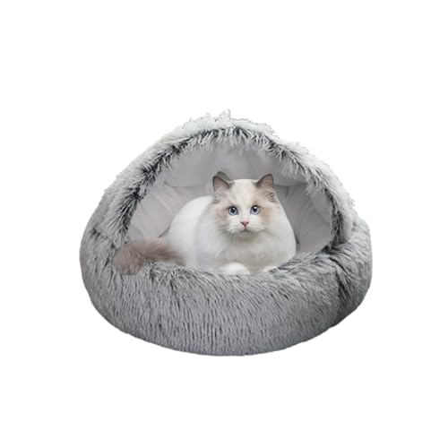 Katzenbett für den Innenbereich, Katzenhöhlen, waschbar, beruhigendes Haustierhöhlen-Haus, Haustierzelt, flauschiger Plüsch-Unterschlupf für Kätzchen und Welpen mit rutschfester Unterseite (60 x 60 x von DUOLEH