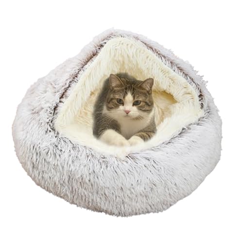 Katzenhöhlenbett, Iglu, rutschfestes Haustierhaus für den Innenbereich, faltbar, tragbar, waschbar, Kitty-Welpen-Zelt, Bett, Versteck für Katzen und kleine Hunde (60 x 60 x 20 cm, Kaffee) von DUOLEH