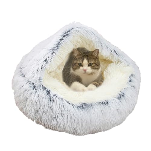 Katzenhöhlenbett, Iglu, rutschfestes Haustierhaus für den Innenbereich, faltbar, tragbar, waschbar, Kitty-Welpen-Zelt, Bett, Versteck für Katzen und kleine Hunde (65 x 65 x 20 cm, Grau) von DUOLEH