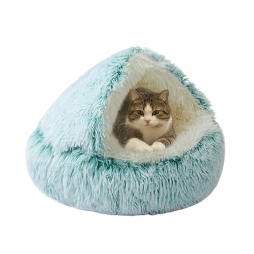 Katzenhöhlenbett, Iglu, rutschfestes Haustierhaus für den Innenbereich, faltbar, tragbar, waschbar, Kitty-Welpen-Zelt, Bett, Versteck für Katzen und kleine Hunde (65 x 65 x 20 cm, Grün) von DUOLEH