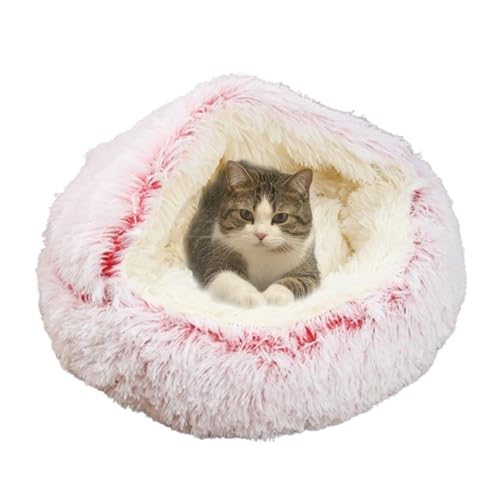Katzenhöhlenbett, Iglu, rutschfestes Haustierhaus für den Innenbereich, faltbar, tragbar, waschbar, Kitty-Welpen-Zelt, Bett, Versteck für Katzen und kleine Hunde (65 x 65 x 20 cm, Rosa) von DUOLEH