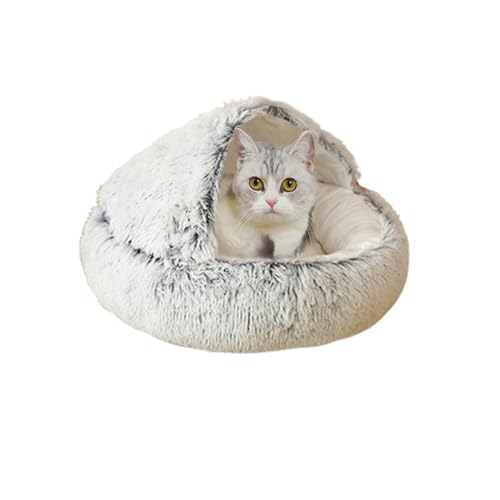 Katzenhöhlenbett für den Innenbereich, faltbares, tragbares Katzenhaus, waschbares Plüsch-Iglu-Zelt, rutschfestes Kätzchen-Versteck für kleine und mittelgroße Haustiere (40 x 40 x 20 cm, Grau) von DUOLEH