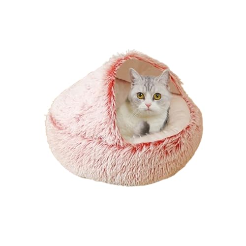 Katzenhöhlenbett für den Innenbereich, faltbares, tragbares Katzenhaus, waschbares Plüsch-Iglu-Zelt, rutschfestes Kätzchen-Versteck für kleine und mittelgroße Haustiere (40 x 40 x 20 cm, Rosa) von DUOLEH