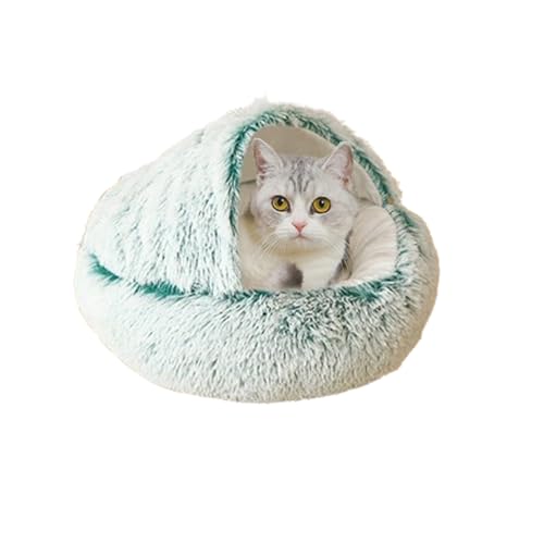 Katzenhöhlenbett für den Innenbereich, faltbares, tragbares Katzenhaus, waschbares Plüsch-Iglu-Zelt, rutschfestes Kätzchen-Versteck für kleine und mittelgroße Haustiere (50 x 50 x 20 cm, Grün) von DUOLEH