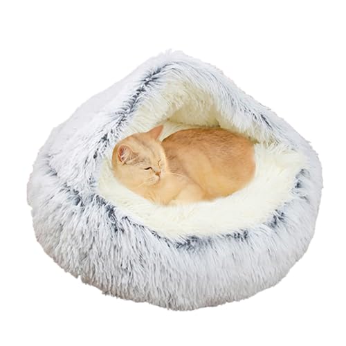 Katzenzeltbett, wärmendes Haustierhöhlenbett, rutschfestes Katzenhaus für Haustiere, waschbar, tragbar, Kätzchen-Höhlen, Iglu für Haustiere, Welpen, Kätzchen, Kaninchen (60 x 60 x 20 cm, Grau) von DUOLEH
