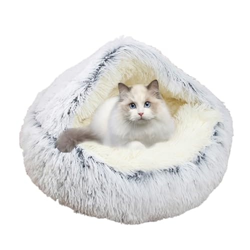 Katzenzelthäuser für den Innenbereich, Katzenbetthöhlen, 2-in-1-Haustierhöhle mit rutschfestem Boden, rundes Haustierbett, waschbar, halbgeschlossenes Kätzchen-Welpenversteck (60 x 60 x 20 cm, grau) Katzenzelthäuser für den Innenbereich, Katzenbetthöhlen, 2-in-1-Haustierhöhle mit rutschfestem Boden, rundes Haustierbett, waschbar, halbgeschlossenes Kätzchen-Welpenversteck (60 x 60 x 20 cm, grau) von DUOLEH