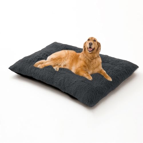 Orthopädische Betten für große Hunde, abnehmbares, waschbares Hundekissen, Anti-Angst-Haustiermatratze, wärmendes Haustier-Sofabett mit rutschfester Unterseite (100 x 70 x 10 cm, Dunkelgrau) von DUOLEH