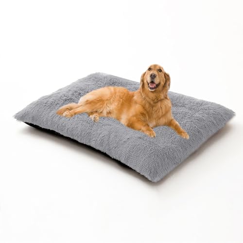 Orthopädische Betten für große Hunde, abnehmbares, waschbares Hundekissen, Anti-Angst-Haustiermatratze, wärmendes Haustier-Sofabett mit rutschfester Unterseite (120 x 90 x 10 cm, Hellgrau) von DUOLEH