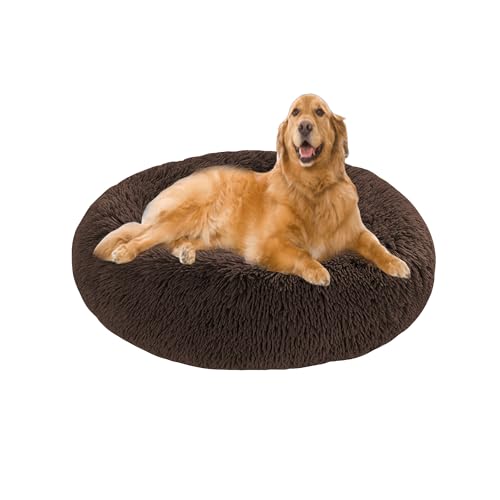 Orthopädische Hundebetten, Anti-Angst, beruhigendes Hundesofa, waschbar, weiche Plüsch-Matratze, für kleine, mittelgroße und große Haustiere mit rutschfester Unterseite (140 x 140 x 20 cm, braun) von DUOLEH