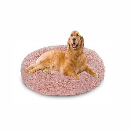 Orthopädische Hundebetten, Anti-Angst, beruhigendes Hundesofa, waschbar, weiche Plüsch-Matratze, für kleine, mittelgroße und große Haustiere mit rutschfester Unterseite (150 x 150 x 20 cm, Rosa) von DUOLEH