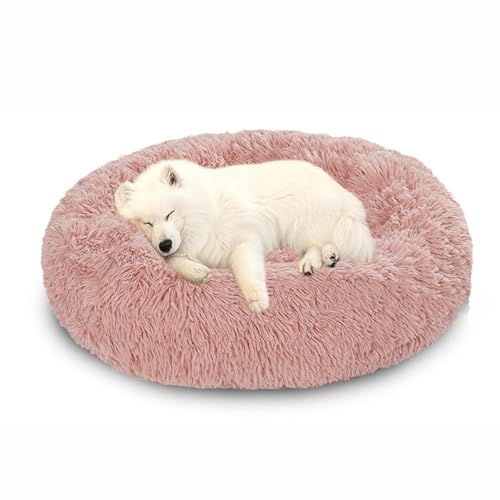 Orthopädische Hundebetten, beruhigendes Donut-Hundebett, flauschiges Donut-Kissen, rutschfeste Donut-Matratze, für den Innenbereich, maschinenwaschbar (80 x 80 x 20 cm, Rosa) von DUOLEH