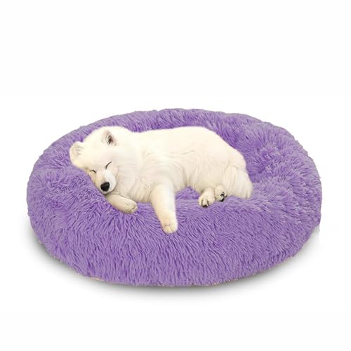 Orthopädische Hundebetten, beruhigendes Donut-Hundebett, flauschiges Donut-Kissen, rutschfeste Donut-Matratze, für den Innenbereich, maschinenwaschbar (80 x 80 x 20 cm, Violett) von DUOLEH