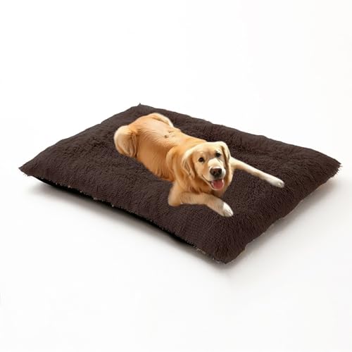 Orthopädisches Hundebett, groß, waschbar, flauschiges Hundesofa, Kissenmatte, mittlere Größe, warme Haustiermatratze, abnehmbares Haustierkissen mit rutschfester Unterseite (70 x 50 x 8 cm, Braun) von DUOLEH