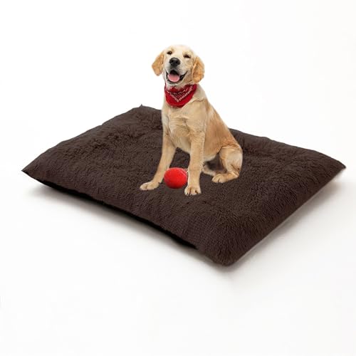Orthopädisches Hundesofa, Hundesofa mit abnehmbarem, waschbarem Bezug, rechteckig, mittelgroße und große Haustiermatratze, Anti-Angst-Welpenkissen, 70 x 50 x 8 cm, Braun von DUOLEH