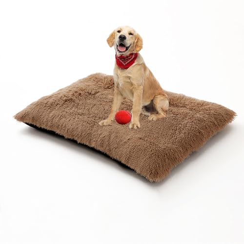 Orthopädisches Hundesofa, Hundesofa mit abnehmbarem, waschbarem Bezug, rechteckig, mittelgroße und große Haustiermatratze, Anti-Angst-Welpenkissen, 70 x 50 x 8 cm, Khaki von DUOLEH