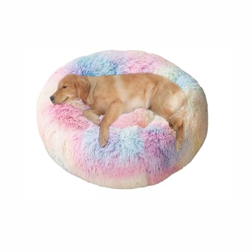 Orthopädisches großes Hundebett, waschbar, warm, beruhigend, flauschig, Anti-Angst-Matratze, runde Katzenmatte mit rutschfester Unterseite (140 x 140 x 20 cm, mehrfarbig) von DUOLEH