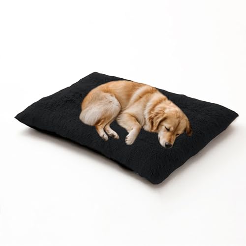 Rechteckiges Hundebett, warm, waschbar, orthopädische Hundebetten und Couch, Haustier-Sofa-Kissenmatte, kleine Medien, große Haustierbox-Matratze mit rutschfester Unterseite, 65 x 48 x 8 cm, Schwarz von DUOLEH