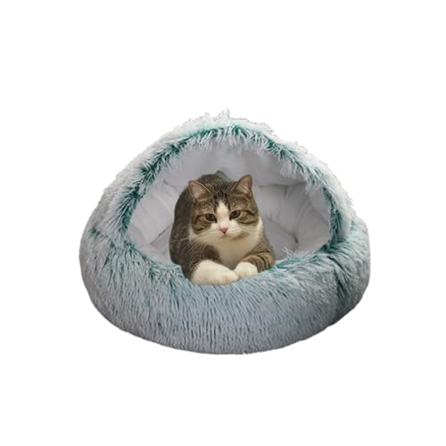 Rundes Katzenbett, beruhigendes Katzenhaus-Schlafsack, winddicht, rutschfest, Haustierzelt, Höhle, warm, waschbar, Haustierhöhle, gemütliches Donut-Kuschel-Kätzchennest (50 x 50 x 20 cm, grün) von DUOLEH