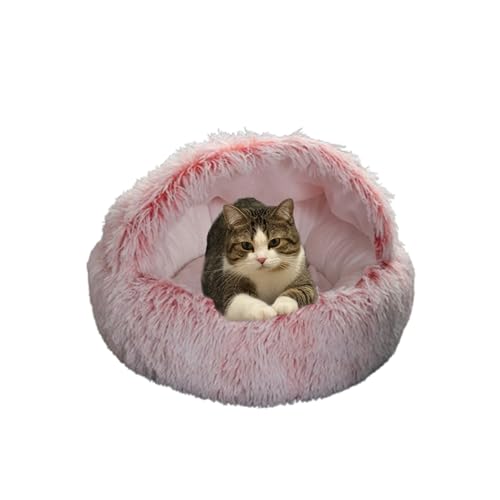 Rundes Katzenbett, beruhigendes Katzenhaus-Schlafsack, winddicht, rutschfest, Haustierzelt, Höhle, warm, waschbar, Haustierhöhle, gemütliches Donut-Kuschelkätzchennest (40 x 40 x 20 cm, Rosa) von DUOLEH