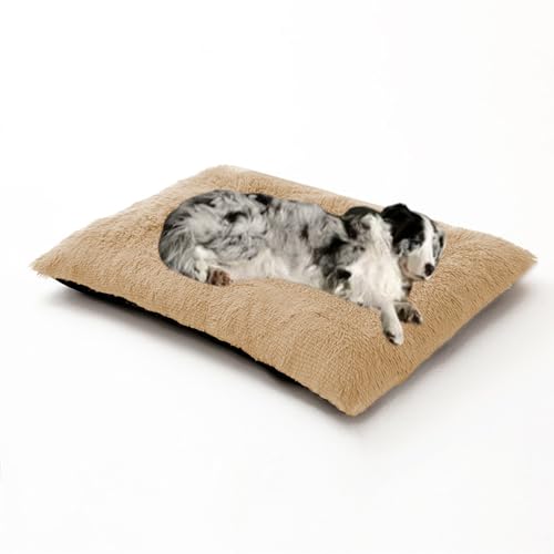 Verdickte, orthopädische Hundebetten, waschbare Hundematratze mit abnehmbarem Bezug, flauschiges Anti-Angst-beruhigendes Haustierkissen, rutschfest, wärmend, Haustier-Sofa-Matte (70 x 50 x 8 cm, Beige von DUOLEH