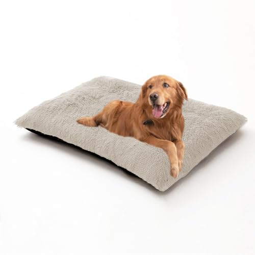 Verdickte Hundebox-Matratze, flauschiges, beruhigendes Hundebett, groß, Anti-Angst-Haustierkissen mit rutschfester Unterseite, waschbar, abnehmbar, warm (100 x 70 x 10 cm, gebrochenes Weiß) von DUOLEH