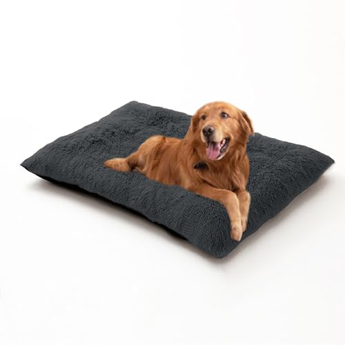 Verdickte Hundebox-Matratze, flauschiges, beruhigendes Hundebett, groß, Anti-Angst-Haustierkissen mit rutschfester Unterseite, waschbar, abnehmbar, warm (70 x 50 x 8 cm, Dunkelgrau) von DUOLEH