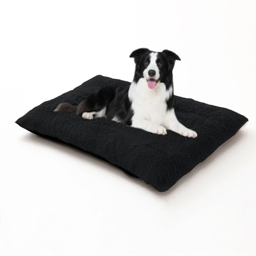 Warmes Hundekissen, groß, orthopädisches, gemütliches Plüsch-Hundebett, waschbar, Anti-Angst-Haustiermatratze, rutschfest, beruhigende Matratze für Welpen, 65 x 48 x 8 cm, Schwarz von DUOLEH
