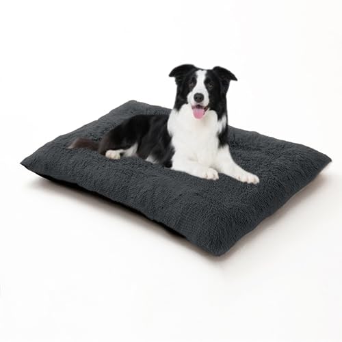 Warmes Hundekissen, groß, orthopädisches, gemütliches Plüsch-Hundebett, waschbar, Anti-Angst-Haustiermatratze, rutschfest, beruhigende Matratze für Welpen (65 x 48 x 8 cm, Dunkelgrau) von DUOLEH