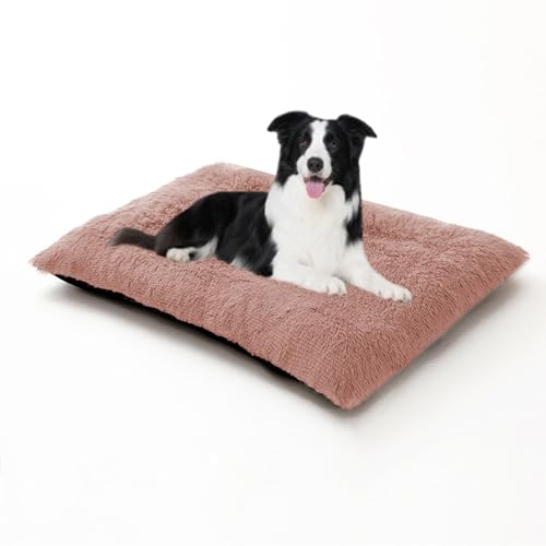 Warmes Hundekissen, groß, orthopädisches, gemütliches Plüsch-Hundebett, waschbar, Anti-Angst-Haustiermatratze, rutschfest, beruhigende Matratze für Welpen (78 x 55 x 10 cm, Rosa) von DUOLEH