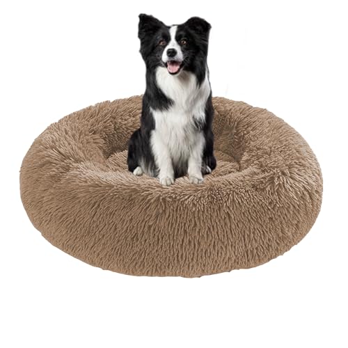 Waschbare Anti-Angst-Hundebetten für den Innenbereich, beruhigendes Hundebett, flauschiger Plüsch, runde Kuschelmatratze, wärmendes Donut-Kissen mit rutschfester Unterseite (110 x 110 x 20 cm, Khaki) Waschbare Anti-Angst-Hundebetten für den Innenbereich, beruhigendes Hundebett, flauschiger Plüsch, runde Kuschelmatratze, wärmendes Donut-Kissen mit rutschfester Unterseite (110 x 110 x 20 cm, Khaki) von DUOLEH